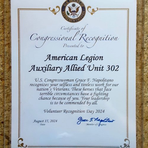 7-24-24 - FB post by Rodi Andreescu - “Allied Unit 302 you rock . . . Thank you Congresswoman Grace Napolitano and her Veterans Liaison Tracey Cooper-Harris.”