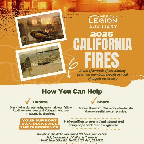 1-7-25 - Flyer encouraging assistance and donations to help those impacted by the Los Angeles fires.