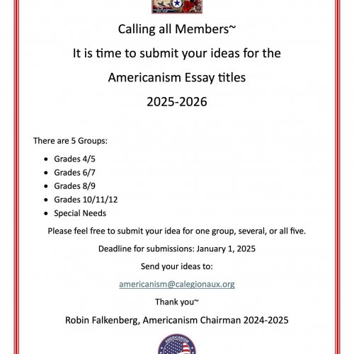 Request for titles for the 2025 Americanism Essay Contest.