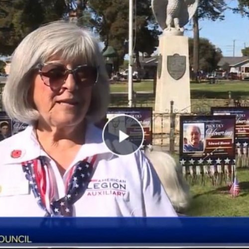 11-9-24 - Photo & Article Credit: Rosemary Barron - Hometown Heroes Ceremony presented by Post & Unit 81, District 28, and the City of Gonzales. Gonzales City Councilmember and Aux Unit 81 Officer, Liz Silva seen here being interviewed by KSBW TV Action News 8.