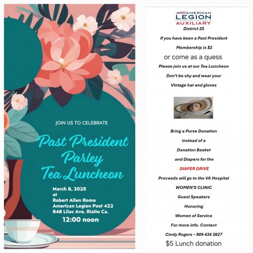 3-8-25 - Past Presidents Parley Tea & Luncheon - Event flyer.