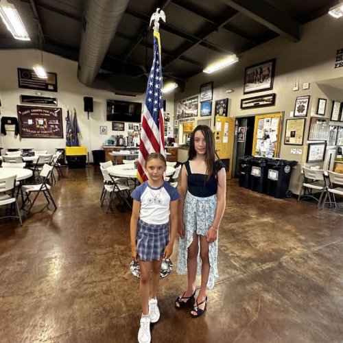 7-30-24 - Posted by Joan Cannon - McFall-Grisham Unit 249 Installation. Two junior members were our honorary Sgt-at-Arms and Assistant Sgt-at-Arms, L to R, are Giselle Cannon and Alyssa Cannon.