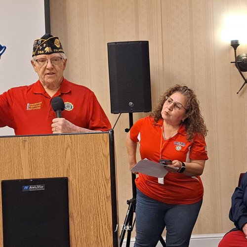 1-18-25 - DEC in Palmdale - Post by Jennifer Turner - V A & R Honor Flight presentation - Richard Hayes and Marci Velador discuss the Honor Flight they went on in October 2024. Marci presented Richard with a scrapbook of the trip.