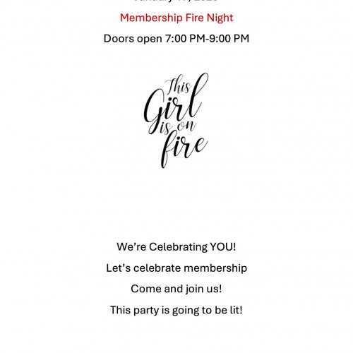 1-17-25 - DEC in Palmdale - DEC Membership Night “This Girl is on Fire” Flyer