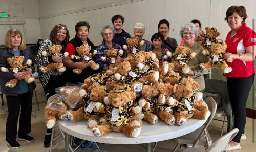 4-2-25 - Photos by Ruth Khan Wells - “Today members and friends of our auxiliary unit gathered to make 100 stuffed teddy bears for children of deployed service members.”