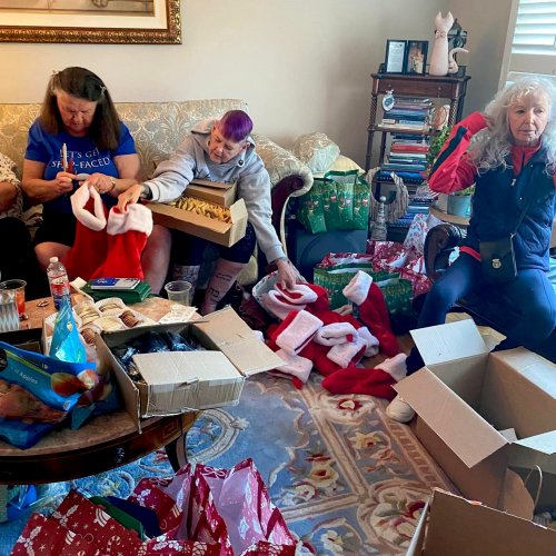 12-1-24 - Post by Debbie Butler - We packed 192 gift Santa stocking bags for the patients at LBVA today. Awesome group of ladies. Excellent job on the project ladies!! Thank you.