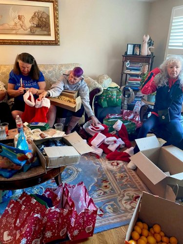 12-1-24 - Post by Debbie Butler - We packed 192 gift Santa stocking bags for the patients at LBVA today. Awesome group of ladies. Excellent job on the project ladies!! Thank you.