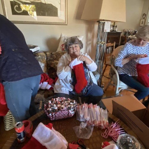 12-1-24 - Post by Debbie Butler - We packed 192 gift Santa stocking bags for the patients at LBVA today. Awesome group of ladies. Excellent job on the project ladies!! Thank you.