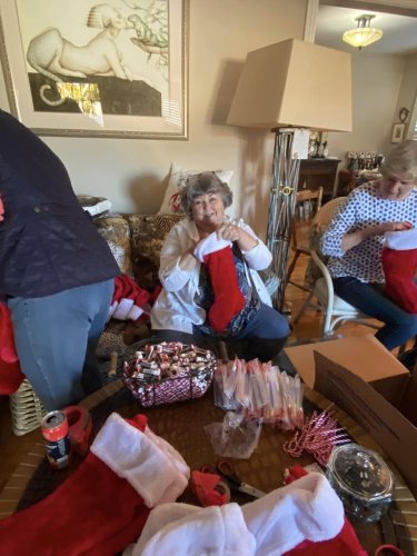 12-1-24 - Post by Debbie Butler - We packed 192 gift Santa stocking bags for the patients at LBVA today. Awesome group of ladies. Excellent job on the project ladies!! Thank you.